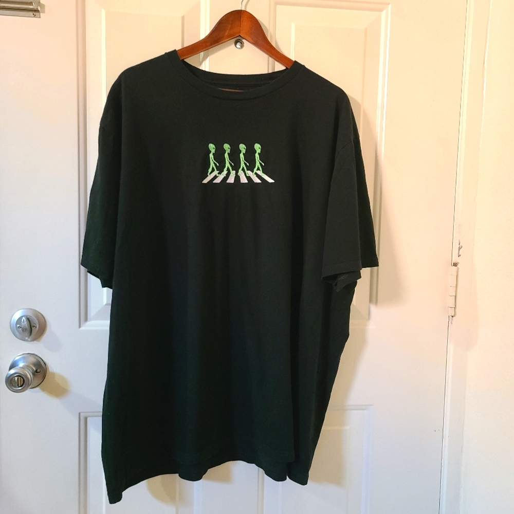 Black Embroidered Aliens Walking T-Shirt